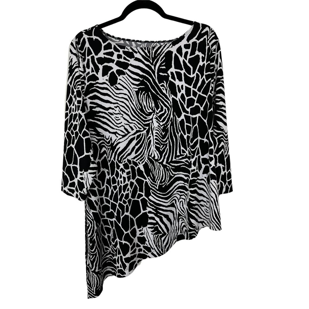 Women's SZ L/XL Unbranded Polyester‎ Stretch Top Black & White Animal Print EUC